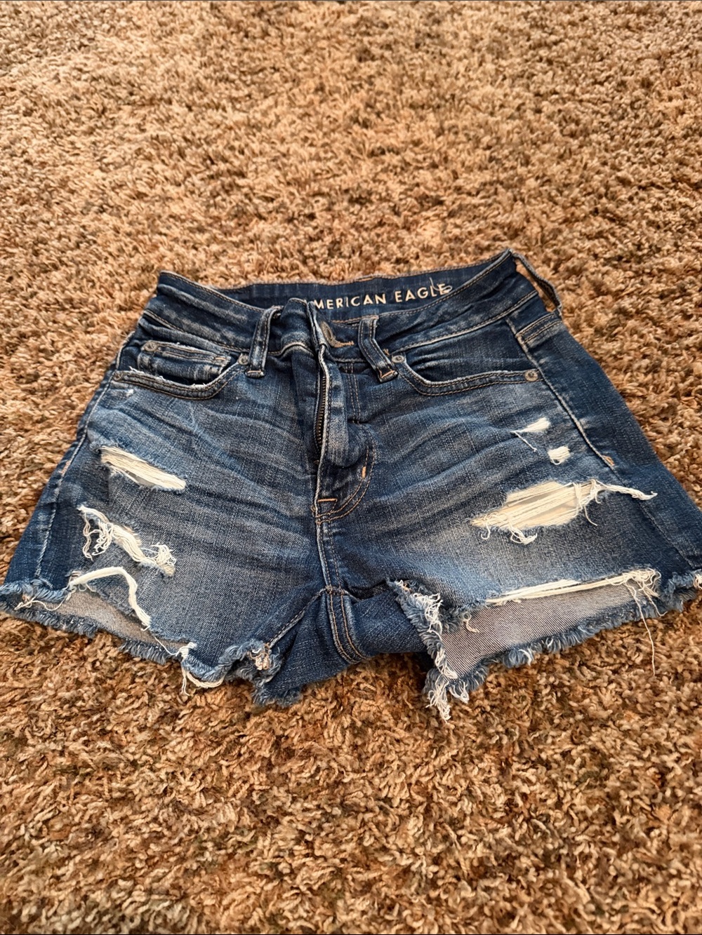 American Eagle Outfitters Distressed Denim Jean Shorts - Dark Blue